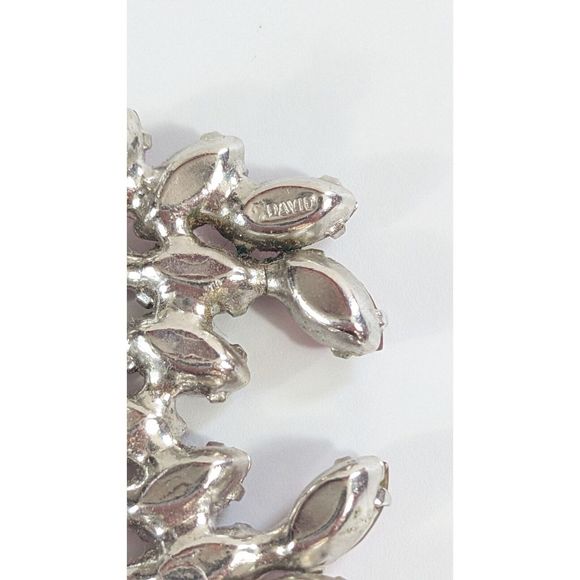 Pink Rhinestone Wreath Crest Brooch Pin signed  B David - Silver Toned - Picture 10 of 11